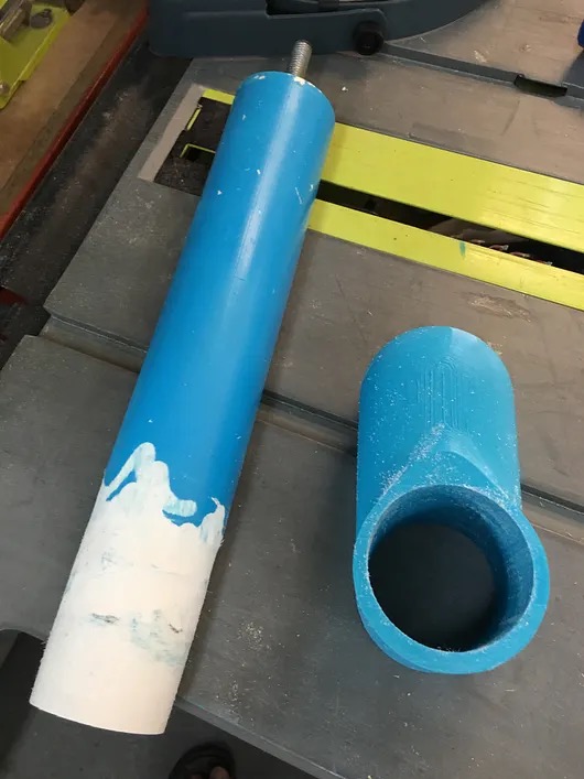 Late-stage BMO assembly with painted blue exterior