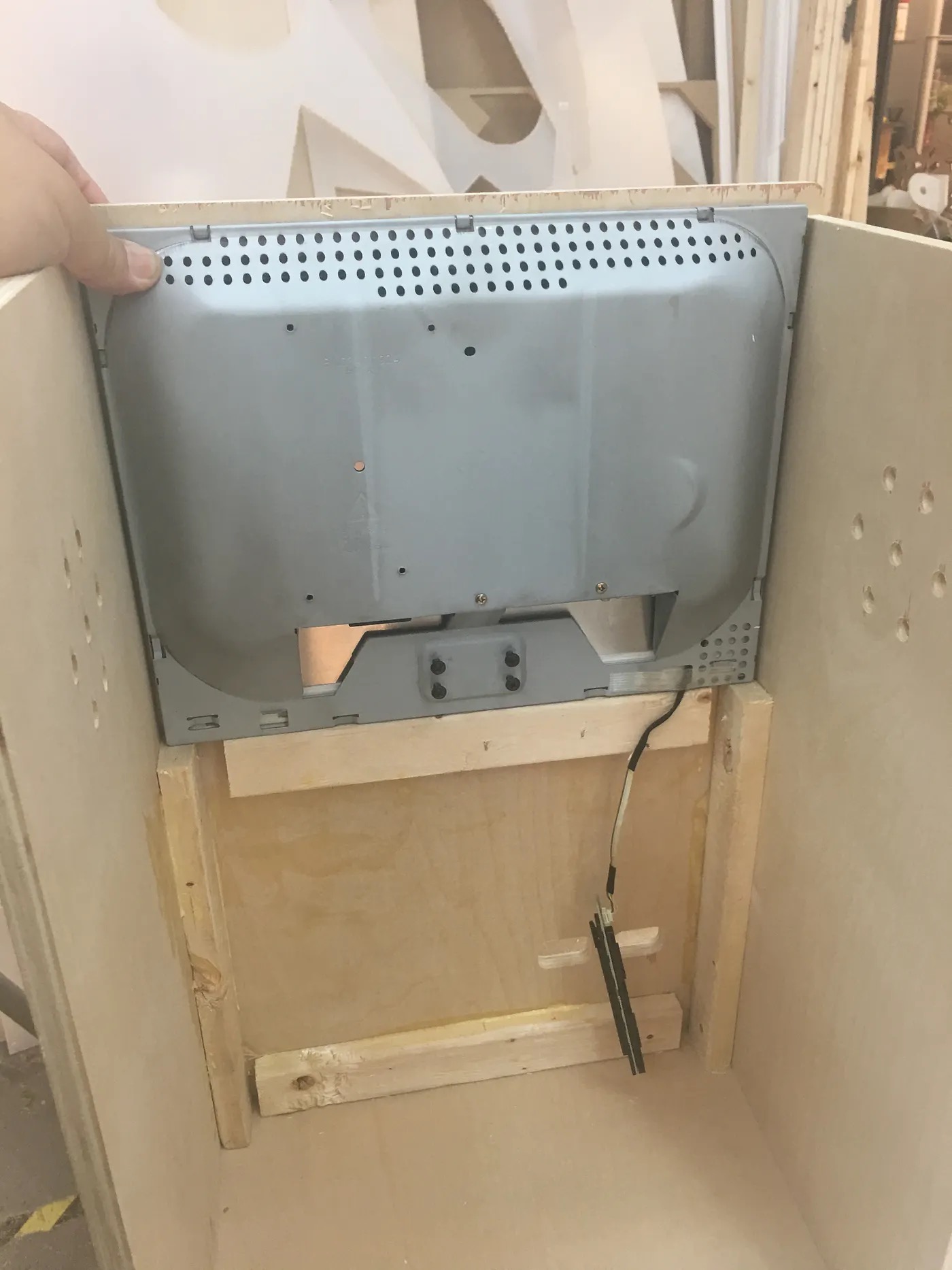 Monitor fitted into the cabinet for BMO's screen face