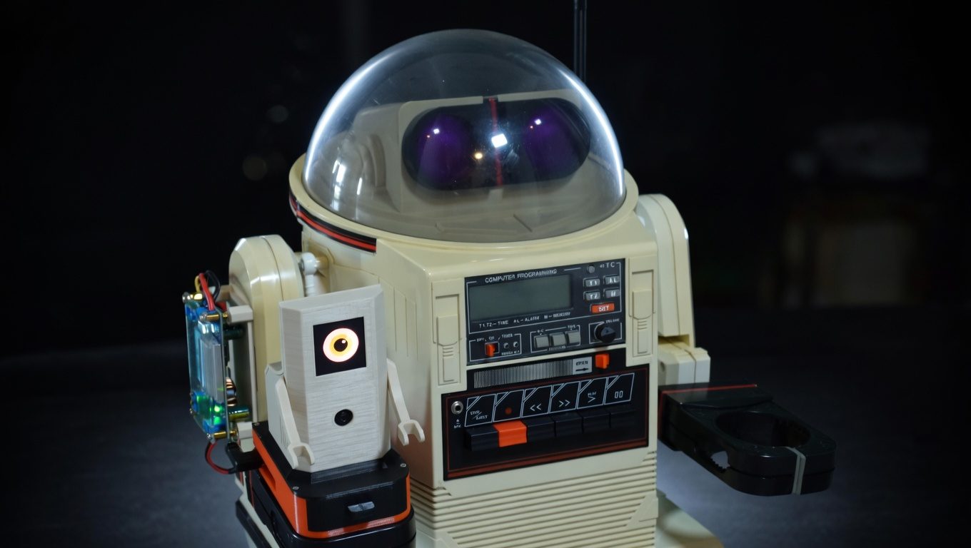Tomy Omnibot with Ring-O companion robot mounted on top
